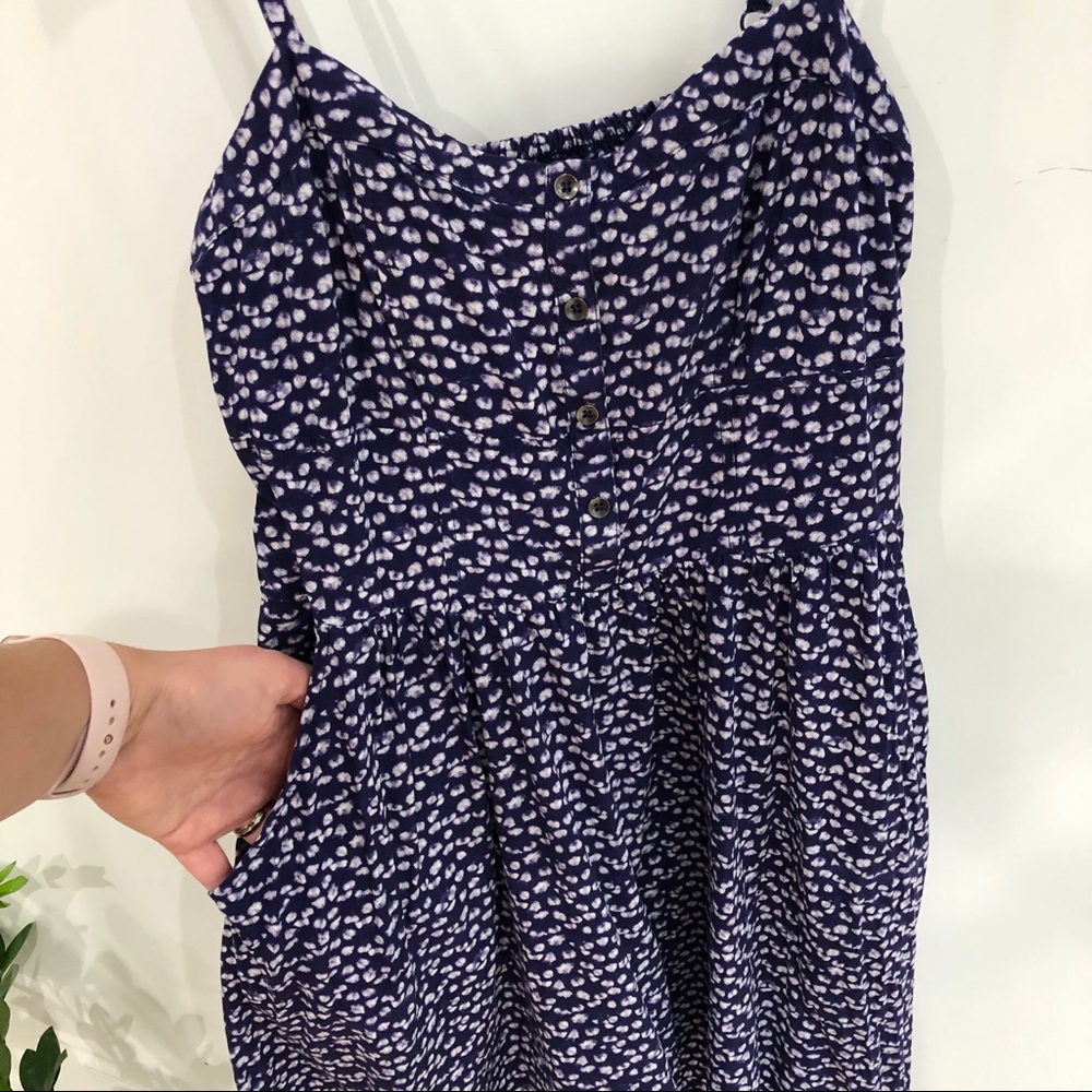 Express Cloud Patterned Navy Blue Button Dress - image 4